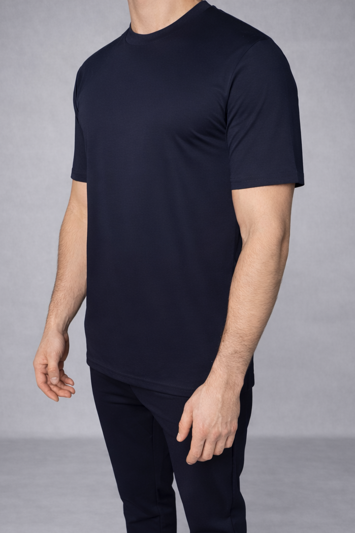 Mercerized Glans T-Shirt - Marine blauw