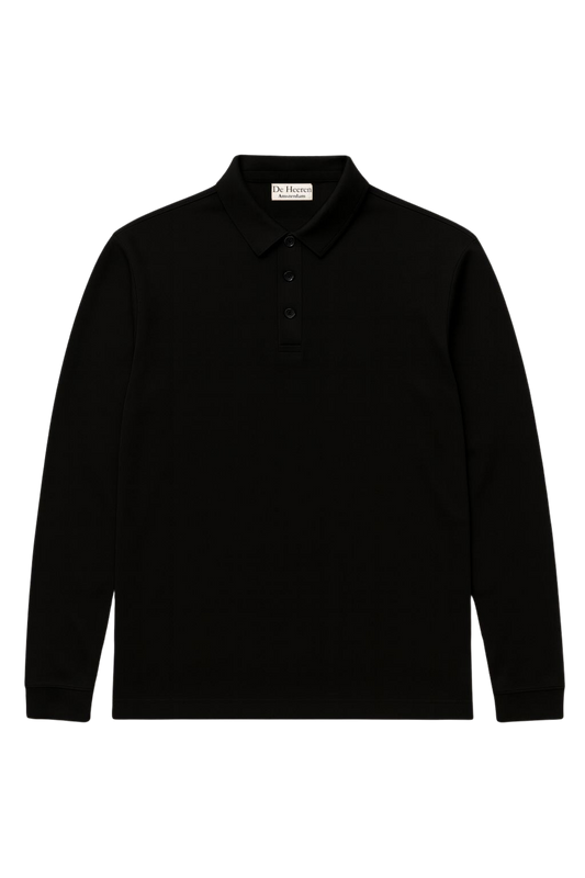 Luxe polo met lange mouwen - Zwart