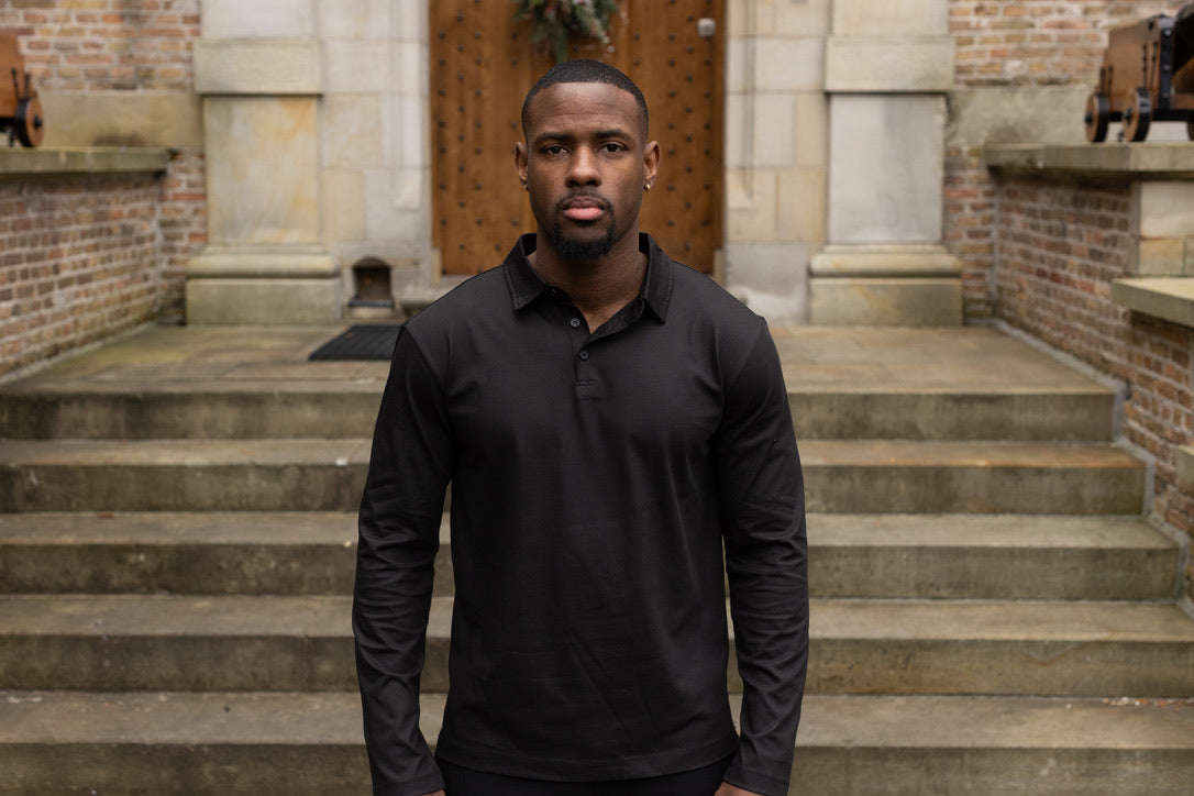 Luxe polo met lange mouwen - Zwart