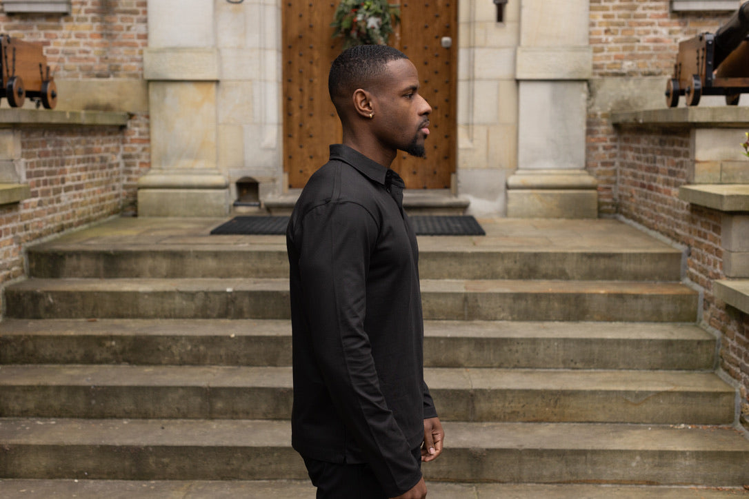 Luxe polo met lange mouwen - Zwart