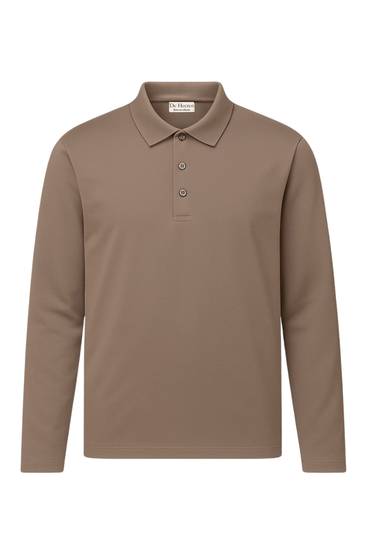 Luxe polo met lange mouwen - Zandbruin