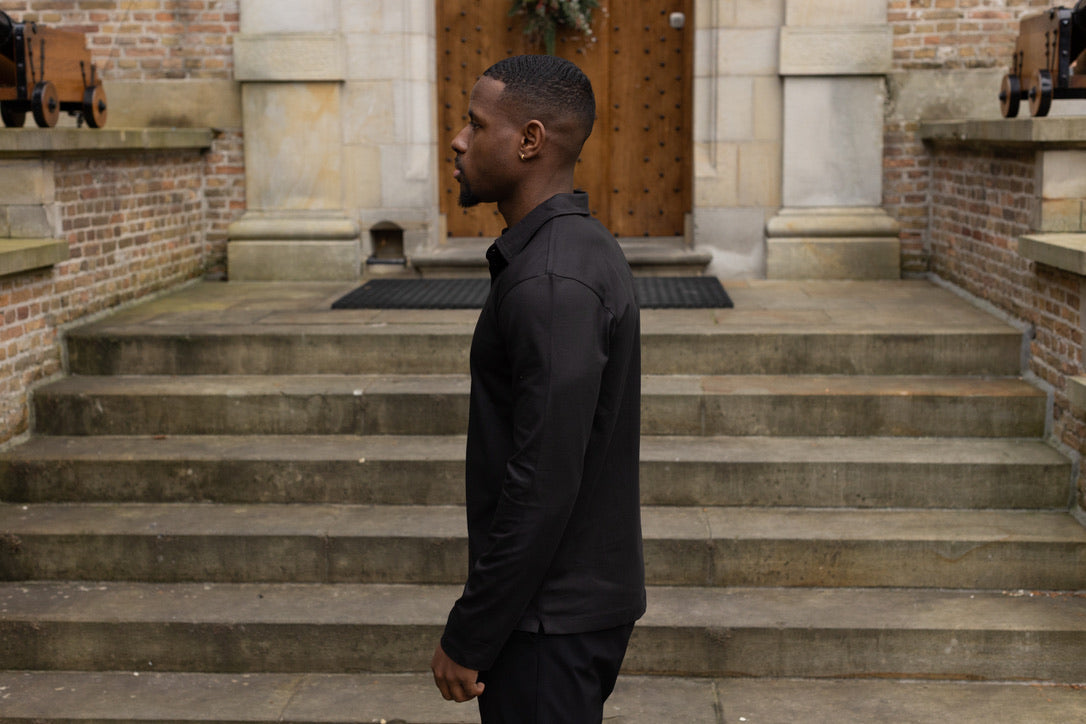 Luxe polo met lange mouwen - Zwart