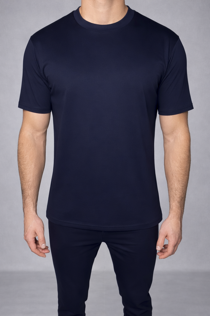 Mercerized Glans T-Shirt - Marine blauw