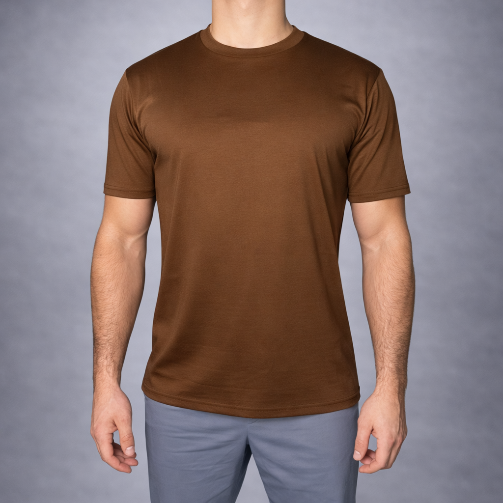 Mercerized Glans T-Shirt - Bruin