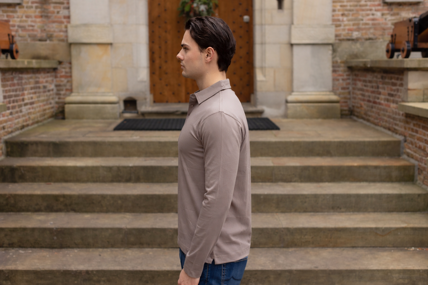 Luxe polo met lange mouwen - Zandbruin