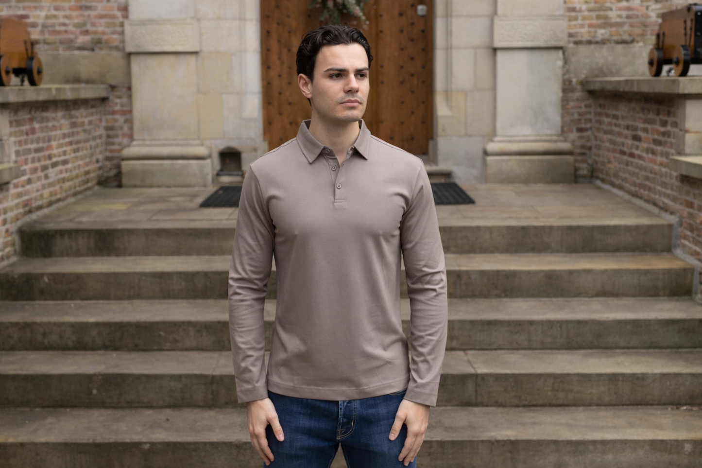 Luxe polo met lange mouwen - Zandbruin