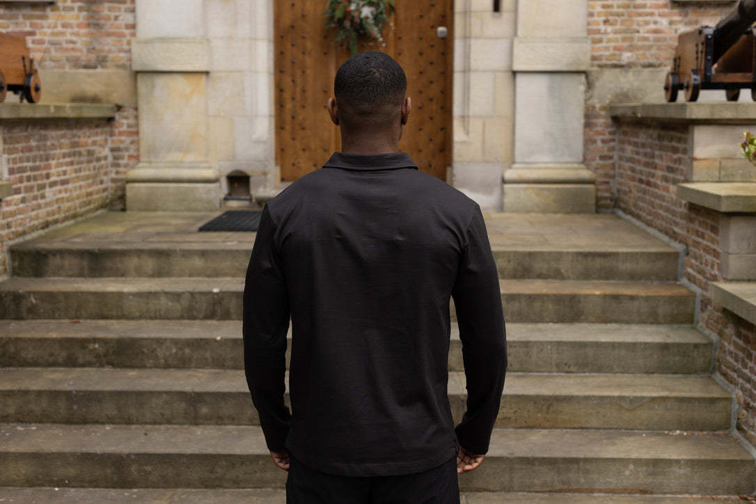 Luxe polo met lange mouwen - Zwart