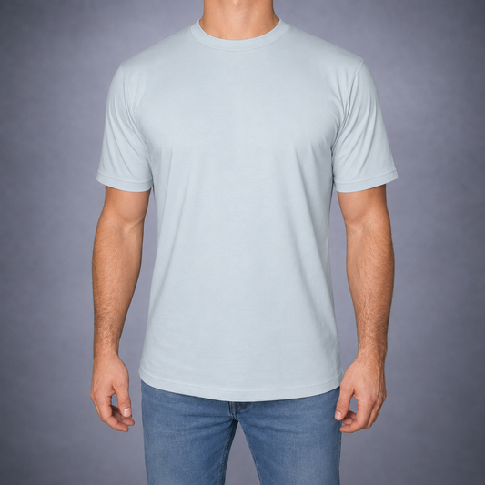 Dubbel Mercerized Glans T-Shirt - Lichtblauw